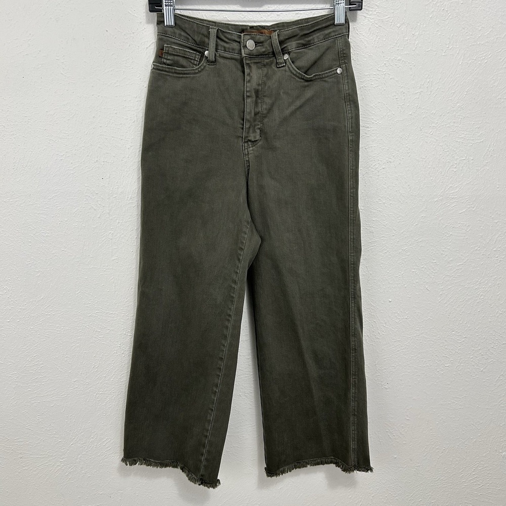 Judy Blue Wide Leg Crop High Waist Tummy Control Jeans Sz 5/27 Olive Green - Picture 2 of 11
